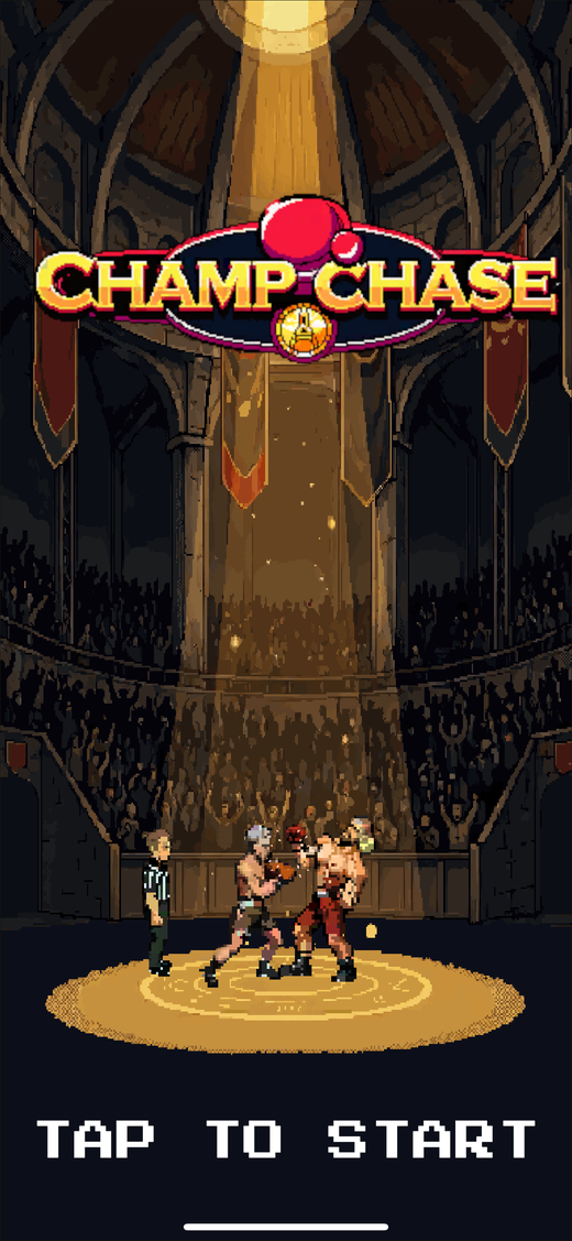 ChampChase title screen — the arena under one spotlight