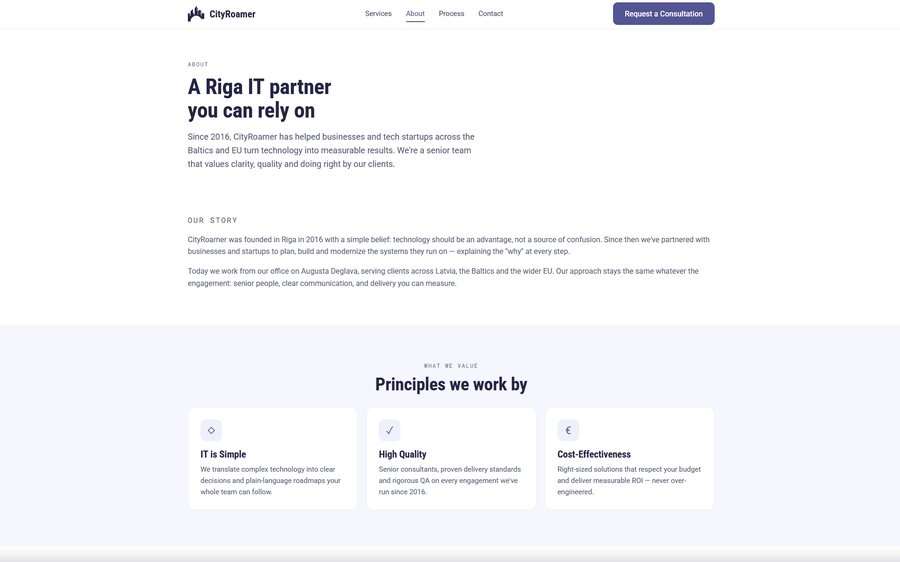The rebuilt CityRoamer consulting site