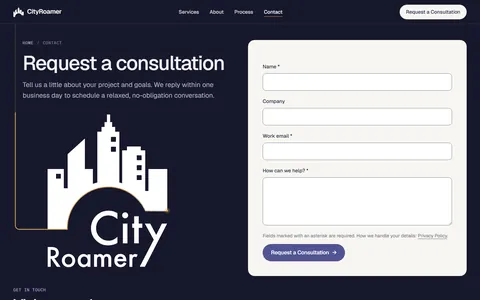 Contact page with the enquiry form