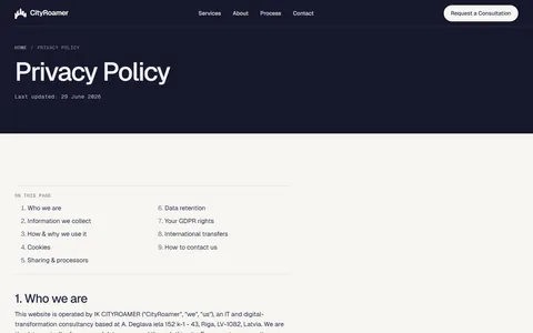 Privacy policy page