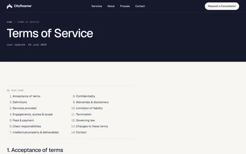 Terms of service page
