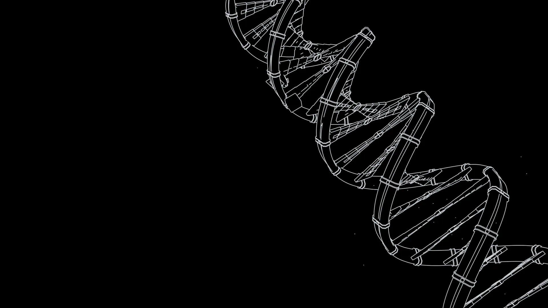 The client's helix as a wireframe pass, through its hero camera