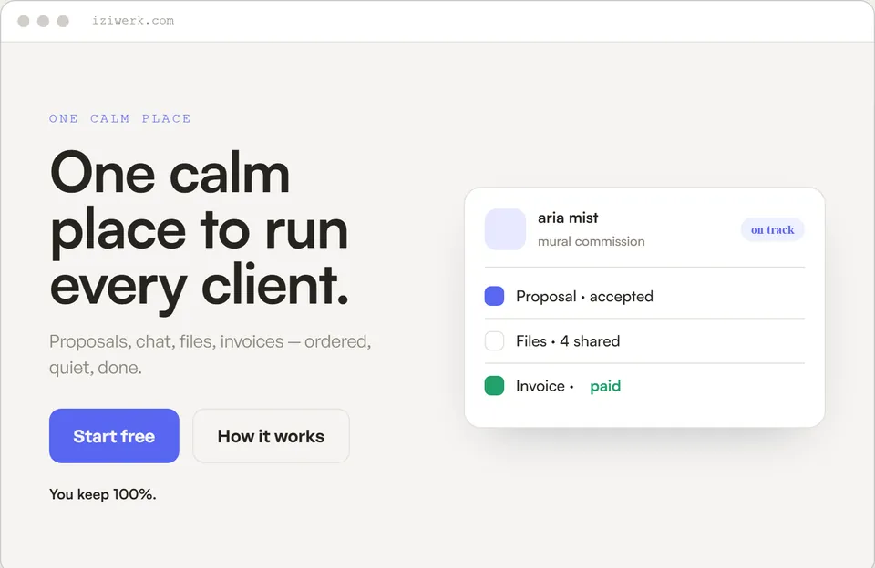 Direction 1d, Calm system: pale grey, blue accents, quiet product cards