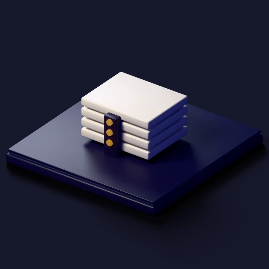 Material study: a stack of four ivory slabs opens and closes beside a navy spine with amber nodes