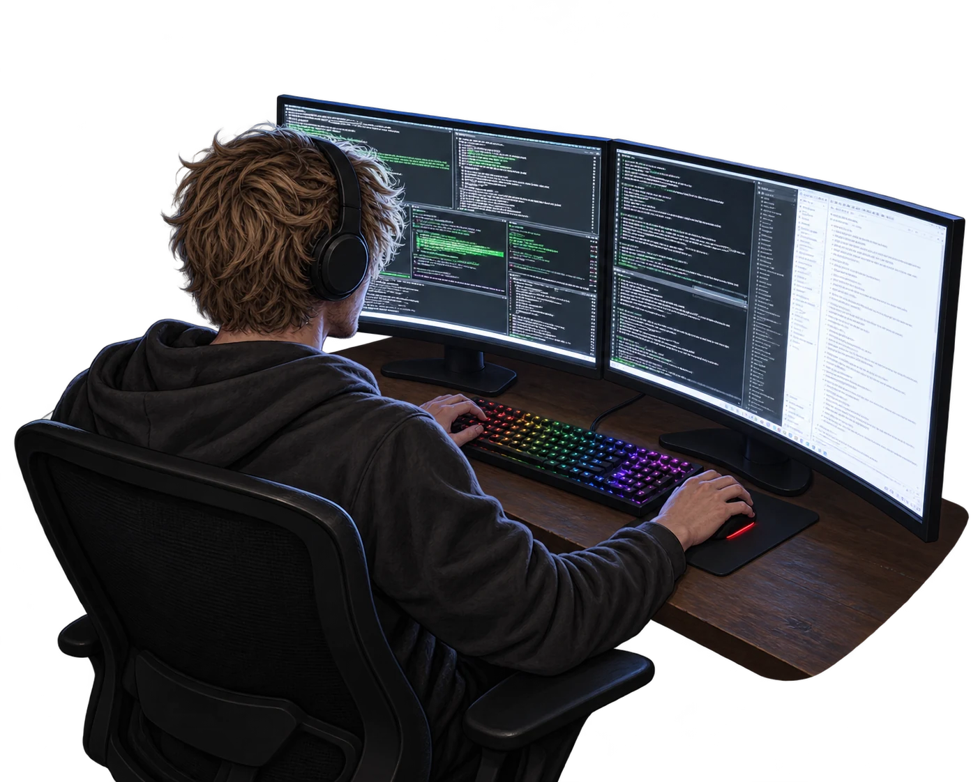 Ed at his workstation, seen from behind